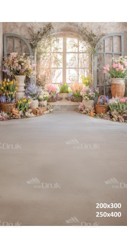 Tło fotograficzne „Wiosenna oranżeria z pastelowymi kwiatami” | E631